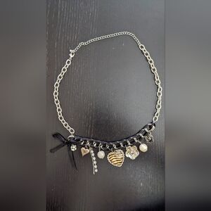 Charm Floral Zebra Heart Bead Ribbon Necklace